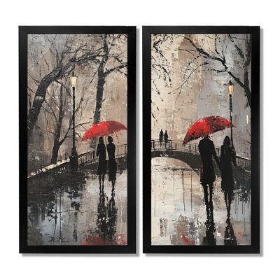Les parapluies rouges, jour de pluie, pont sur la seine - City Paris, impressions encadrées, art urbain sur toile noir, panneau 2