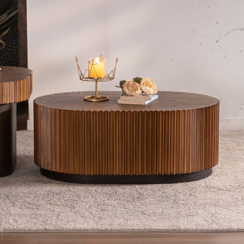 Table basse gigogne ronde de 2 avec relief ondulé élégant, idéale pour le salon comme table d'appoint ou de chevet, en bois massif +, assemblage rapide à la main - fabriqué à la main moderne 2, fait à la main multifonctionnel
