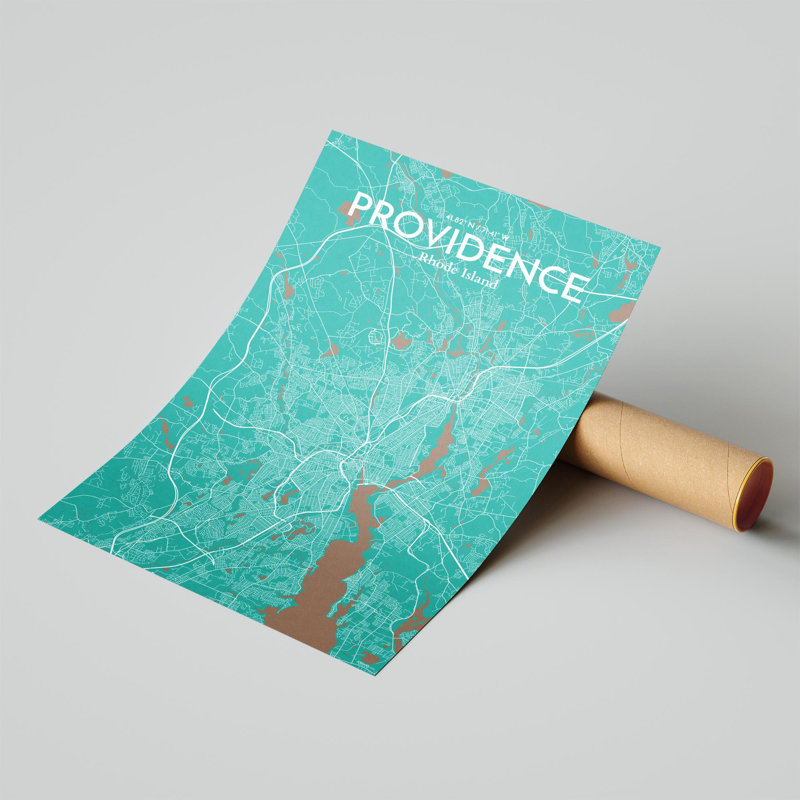 Providence, carte de la ville, impression, H 17 po x l 11 po, Vert / Brun