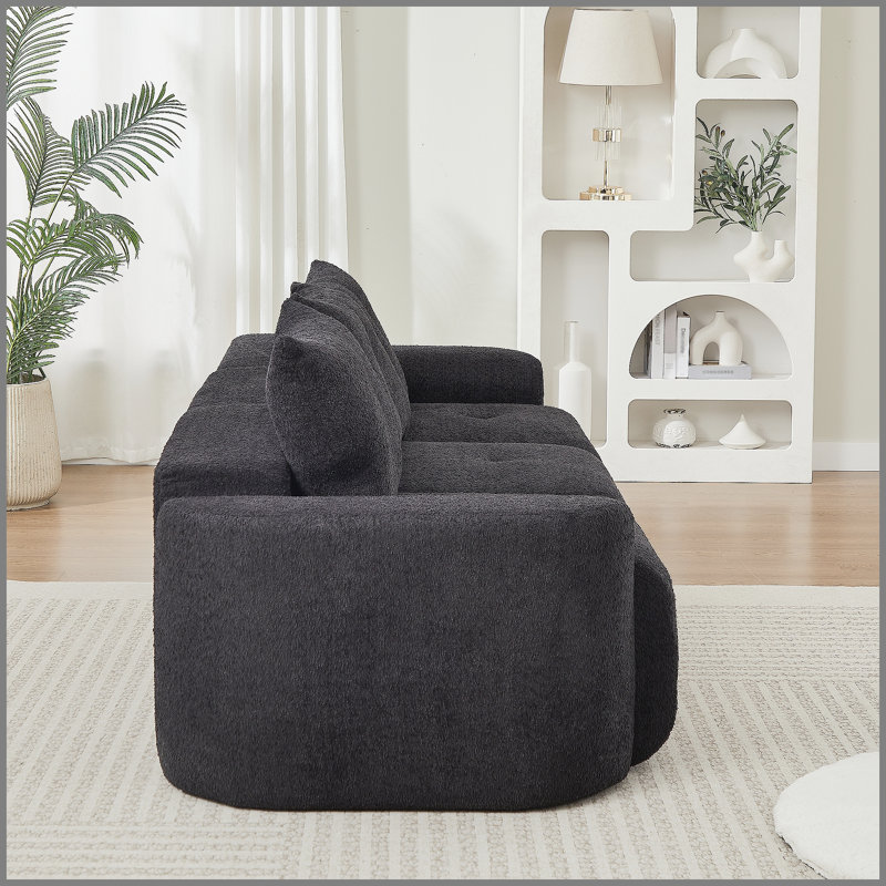 Canapé en chenille pour le salon, grand canapé 3 places moderne de 109 po avec accoudoirs épaissis, dossier rembourré, assise profonde, moelleux, confortable pour le salon, la chambre à coucher, un appartement, le bureau noir