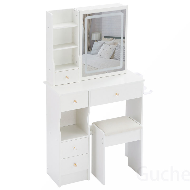 Compact and Functional Vanity Table Set with Advanced Features for Makeup and Dressing, White
