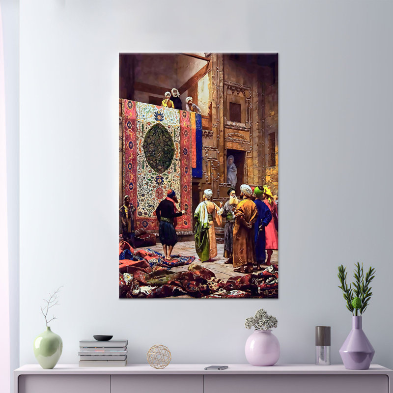 Impression sur toile: Œuvre de Jean-Leon Gerome - Marché de tapis au Caire, toile tendue 1P, H: 35,4 po x l: 23,6 po