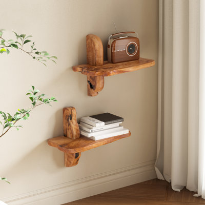 16" Live Edge Wall Mounted Beside Shelf Set Of 2