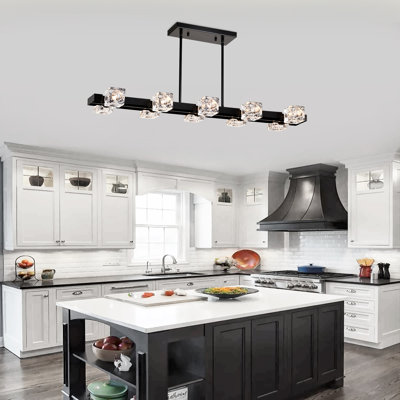 Rectangle Chandelier for Dining Room, 10-Light Black Farmhouse Linear Pendant Light Fixture, Modern Crystal Hanging Lighting Chandelier for  Lobby, Kitchen, Bedroom, Living Room, Conference Room, Home