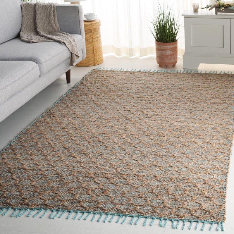 Kamali Geometric Handmade Handwoven Area Rug in Light Blue/Natural, Rectangle 5' x 8'
