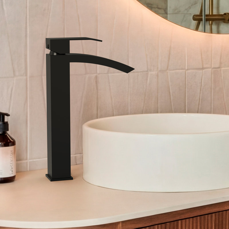 Robinet de salle de bain monotrou EVERSTEIN Vessel Cascade, haut, à poignée unique, avec bonde rétractable inclus, Noir mat
