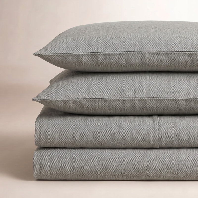 Cloud Brushed Organic Flannel 100% Cotton Flannel Sheet Set, California King Sheet Set with 2 Pillowcases, Pale Gray Heather