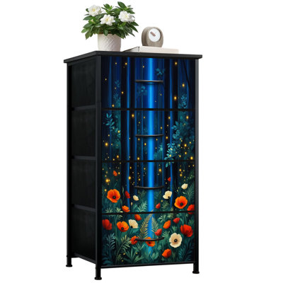 Commode pour chambre à coucher avec 4 tiroirs de rangement Whimsical Forest Blooming Glow Commodes Commode en tissu avec cadre en acier pour chambre d'enfant