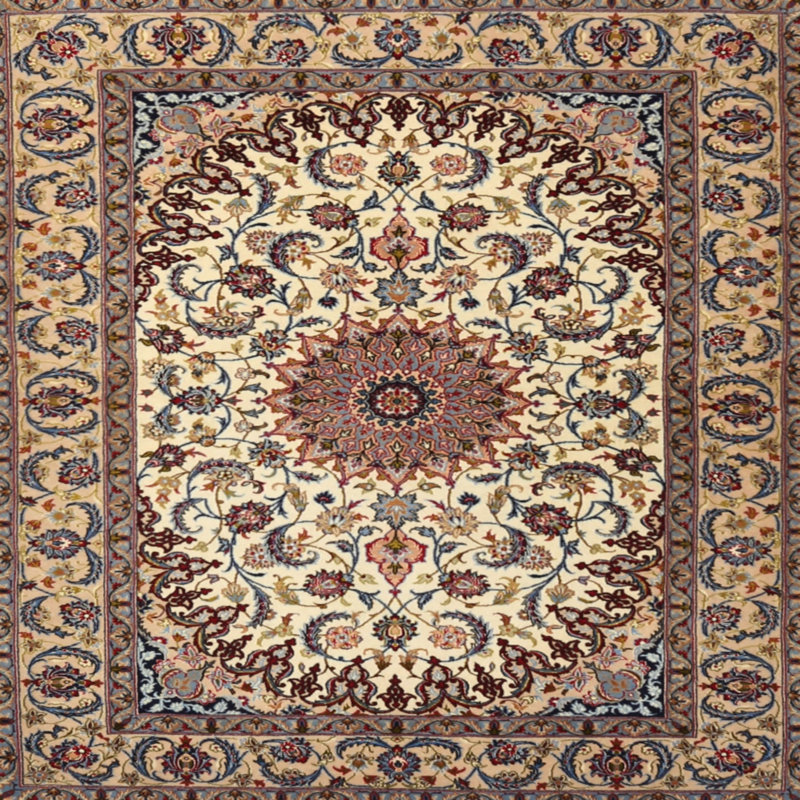 Tapis traditionnel ivoire / rouge, Carré 4 pi