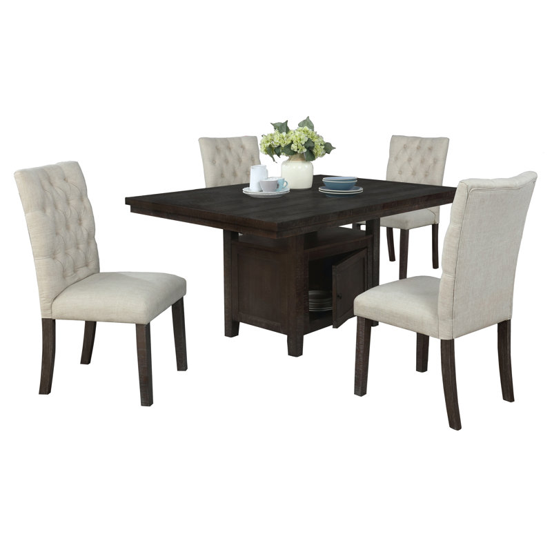 Ensemble repas pour 4 personnes Iftimia, Chêne rustique foncé avec chaises beiges