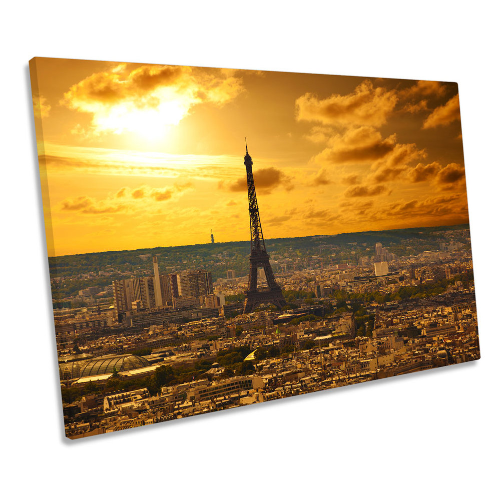 Paris Landmark Eiffel Tower Sunset - Wrapped Canvas Print