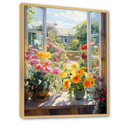Summer Flowers Window View At The Farm I - Floral Window Wall Art