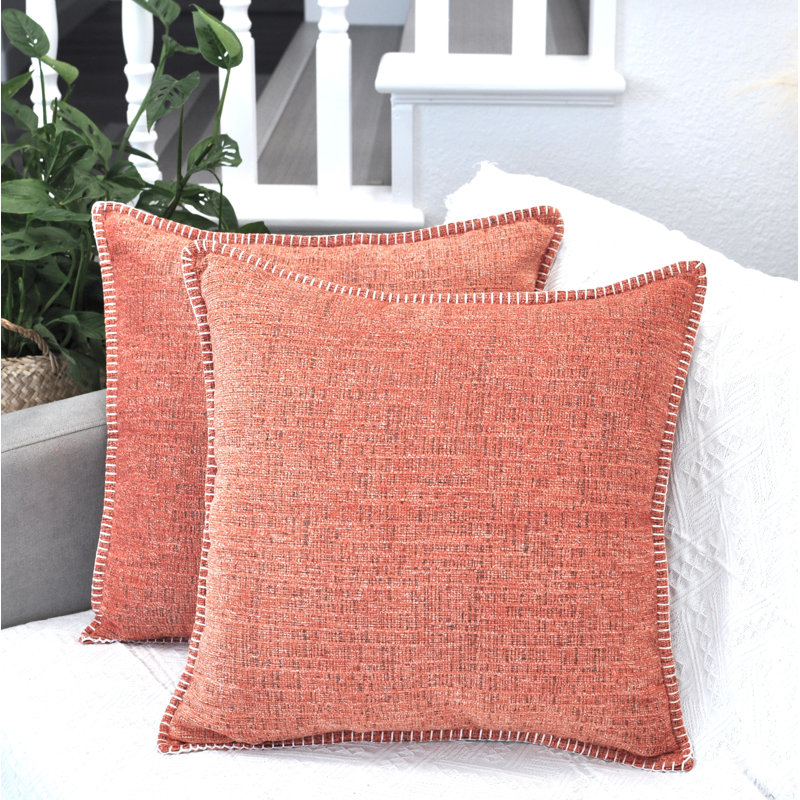 Orange Chenille 26" x 26" Square Throw Pillow Covers Set
