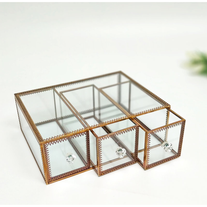 Glass Makeup Organizer, Clear/Antique-Gold