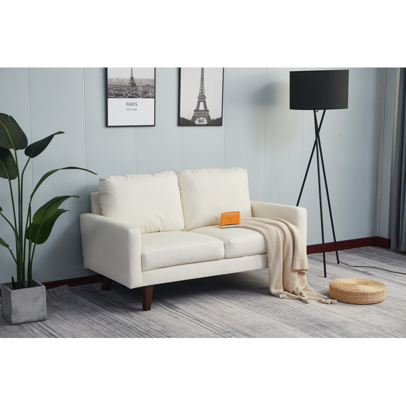 Frewsburg 58'' Faux Leather Loveseat, White Faux Leather