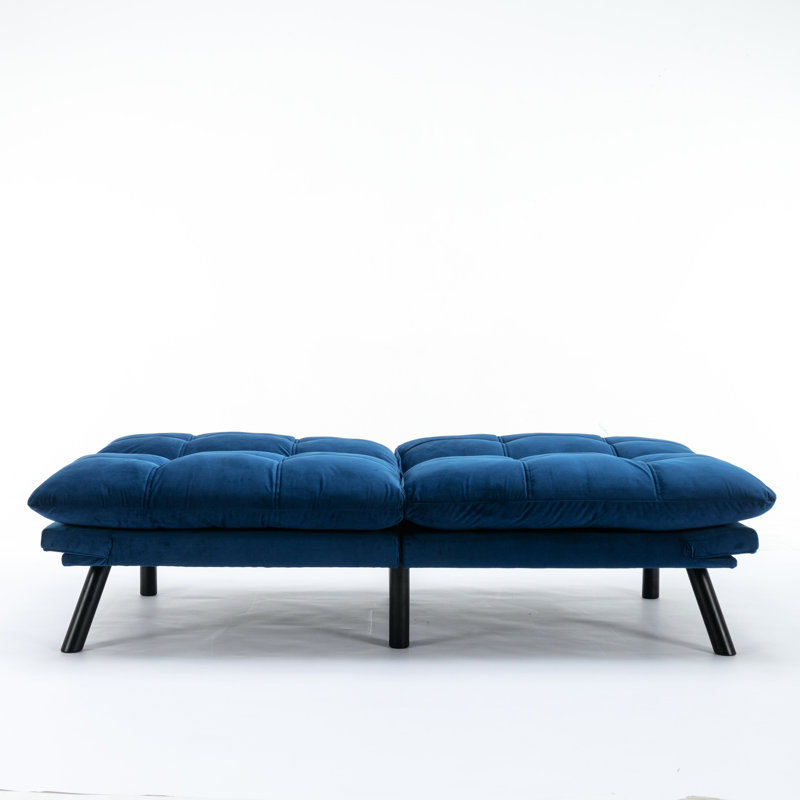 Lit 2 places en velours bleu marine avec accoudoirs réglables et rembourrage en mousse rembourré moderne, Velours bleu marine