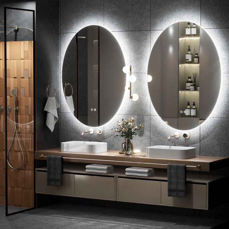 Miroir de salle de bain mural en verre trempé Molly, 32 po x 24 po, Ovale