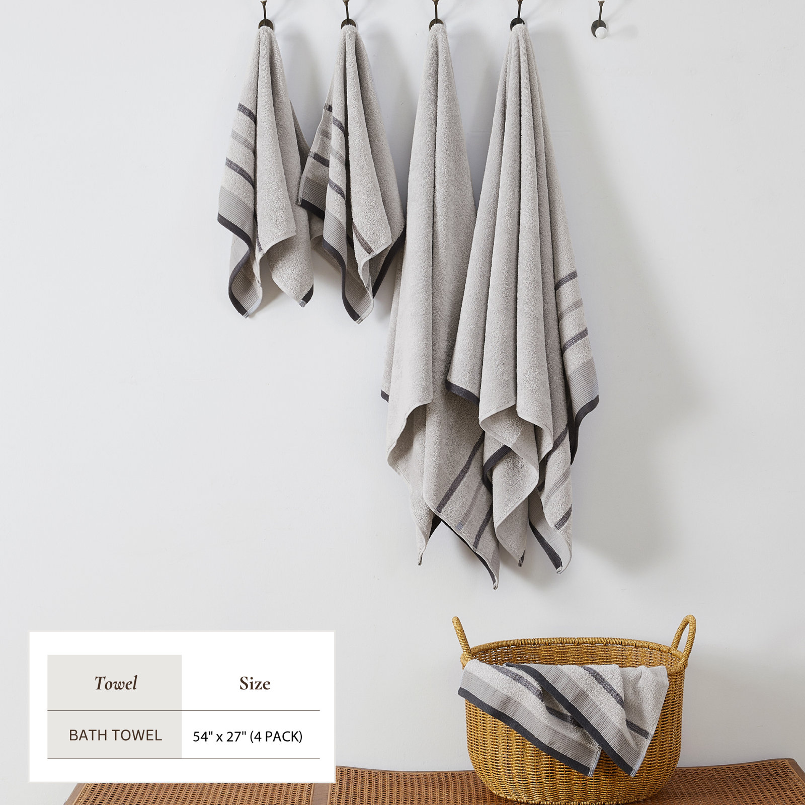 Deanthony Luxury Cotton Decorative, Light Gray/Mid Gray/Dark Gray, Bath Towels - 4 Pack