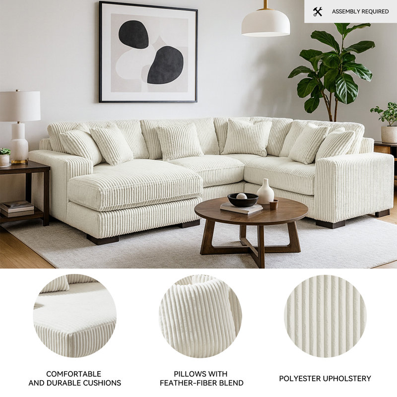 Lindyn 4-Piece Sectional With Chaise, White Polyester