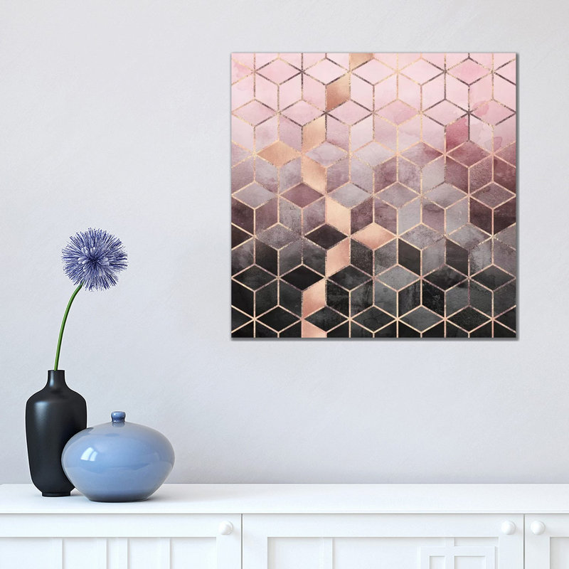Pink And Grey Cubes by Elisabeth Fredriksson - Wrapped Canvas Print, 45.72 cm H x 45.72 cm W x 1.91 cm D, No Frame