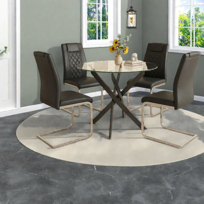Ensemble de table à manger moderne noir, plateau en verre avec cadre en métal pour la cuisine