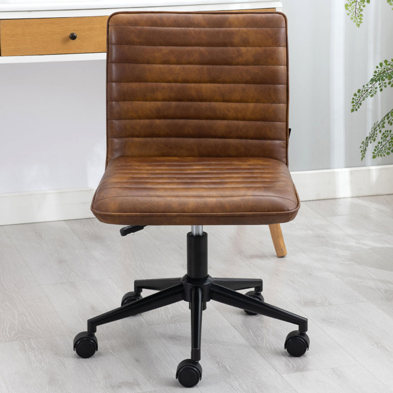 Faux Leather Mid Back Swivel Computer Task Desk Chair, Faux Leather Dust Yellow, Black