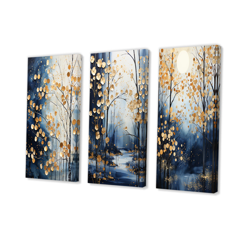 «Theriault», érable bleu, forêt d'hiver I, H 28 po x l 36 po, Toile tendue