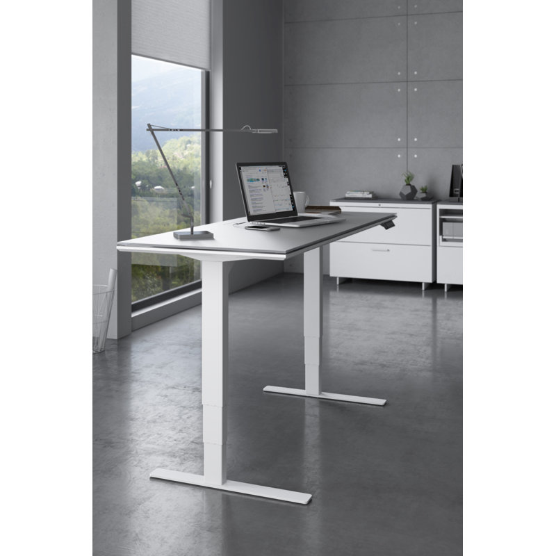 Centro Adjustable Height 66" Gray Glass Computer Desk with Drawer