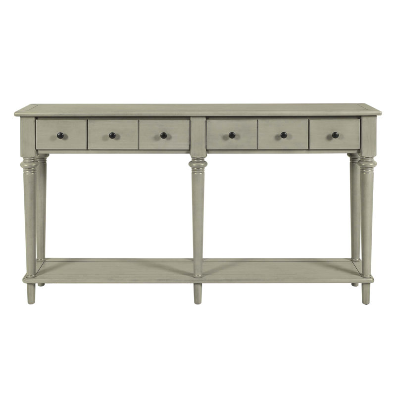 Console rétro avec 4 tiroirs et tablette ouverte, parfaite pour les entrées et les salons, Duplicata gris délavé 1
