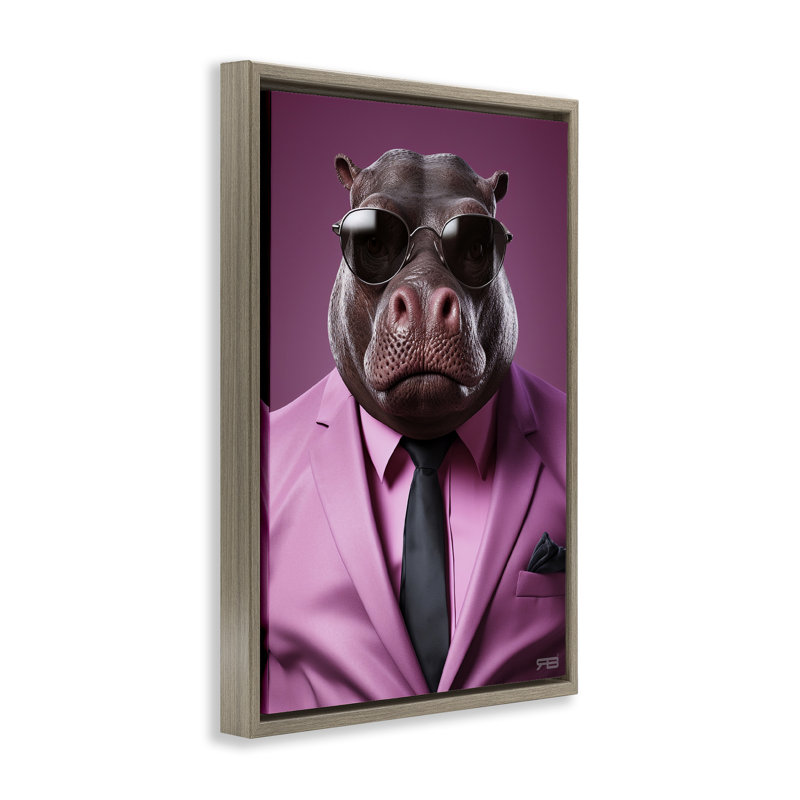Toile flottante encadrée dorée «Hippo» par Roozbeh Bahramali, Cadre flottant orme Montalcino, H 25 po x l 17 po