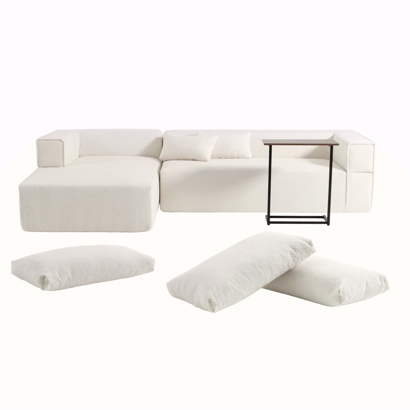 Canapé modulaire modulaire avec table d'appoint gratuite, siège large, entièrement rembourré, tissu bouclé infroissable, conception en forme de L, aucun assemblage requis, plusieurs couleurs
