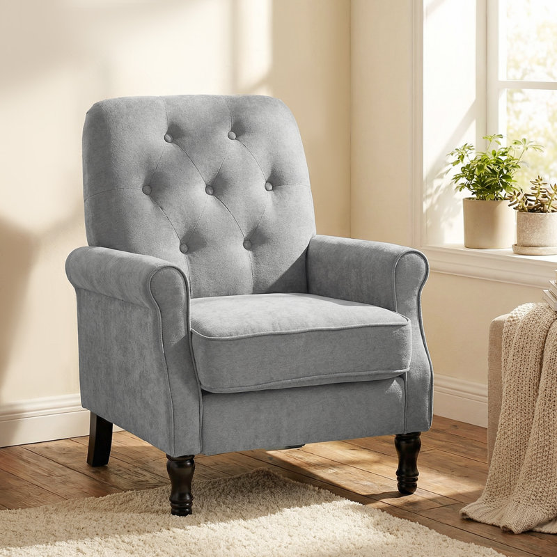 Chaise d'appoint, fauteuil Mid-Century moderne avec siège épais, gris, Gris