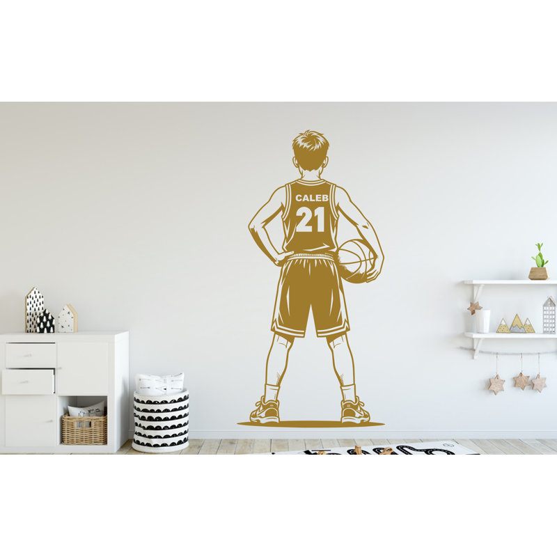 Adhésif décoratif personnalisé en vinyle garçon de basketball, décor de chambre d'enfant, nom personnalisé 328DRE, Oui, Jaune