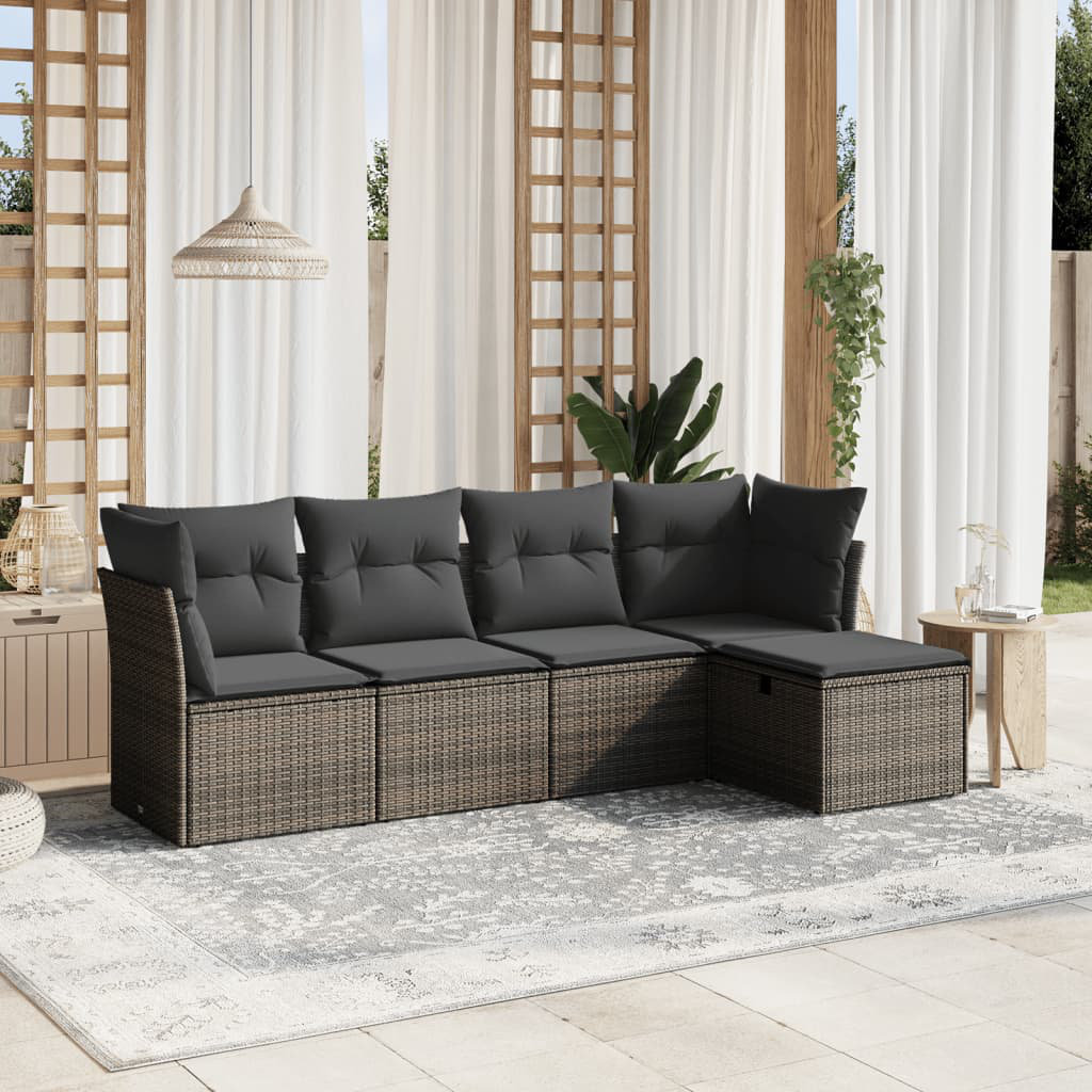 5-Tlg. Garten-Sofagarnitur Mit Kisse Poly Rattan