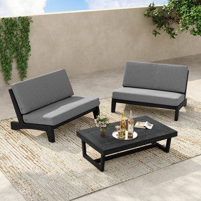 Gerlinda Outdoor Loveseat with Waterproof Cushions and Wooden Side Table