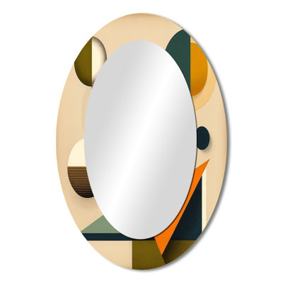Midcentury Minimal Geometric In Retro Colors III - Blue Modern Oval Wall Mirror