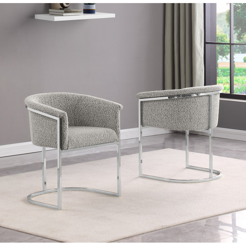 Chaises d'appoint en tissu avec base Boucle, Chrome, Gris riche