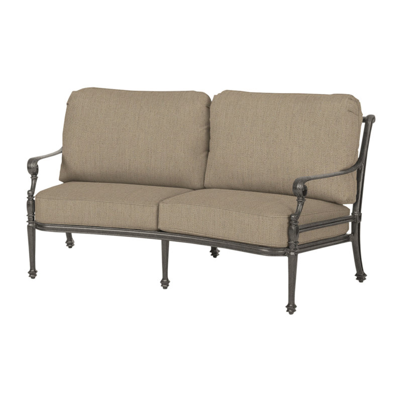 Grand Terrace Curved Loveseat with Sunbrella Cushion, Desert Bronze, Canvas Heather Beige Sunbrella® Canvas