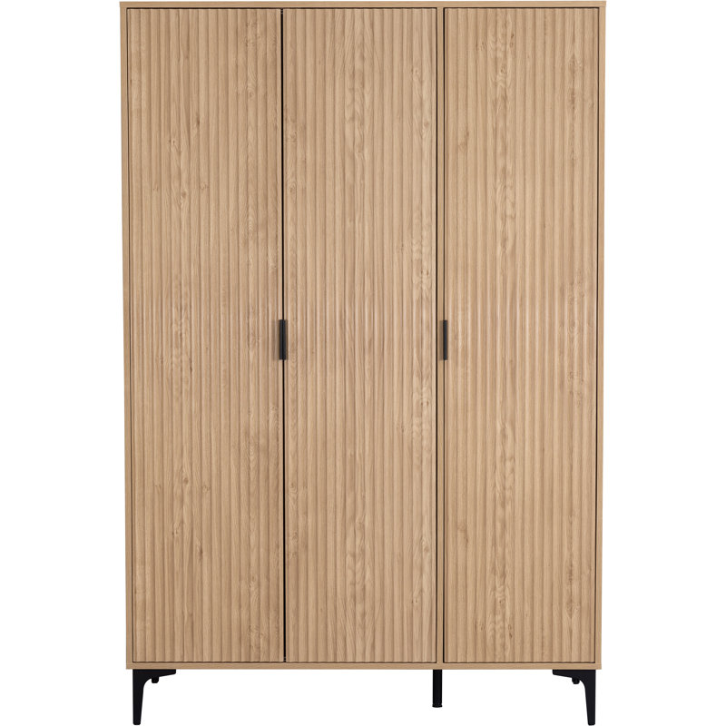 Temeeka 3 Door Manufactured Wood Wardrobe, Black Metal Feet