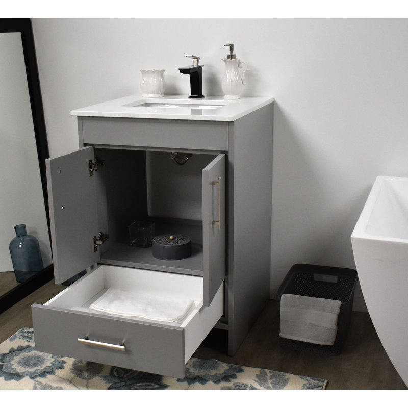 Ensemble de meuble-lavabo simple 24 po Annily, Gris, Brillant