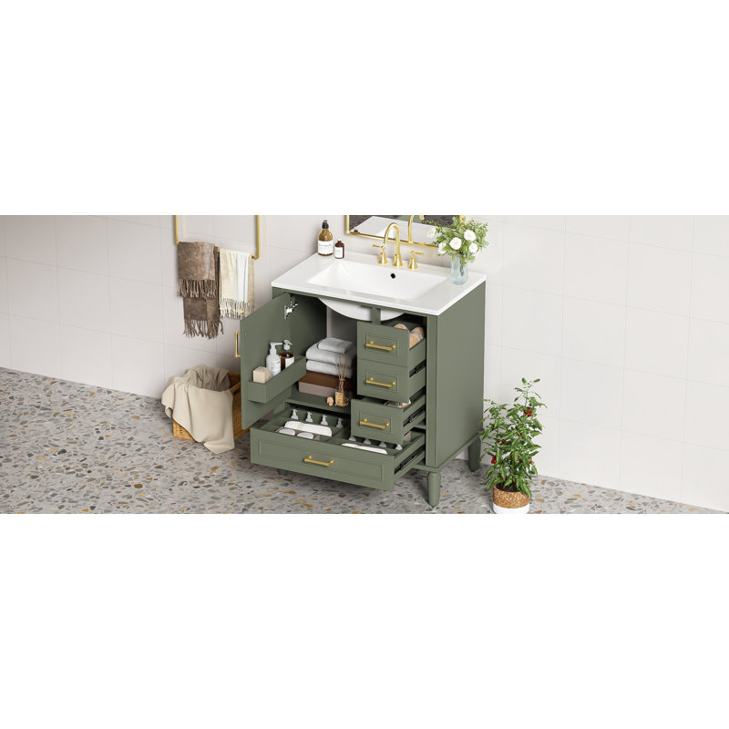 Meuble-lavabo 30 po avec lavabo en céramique, Vert olive