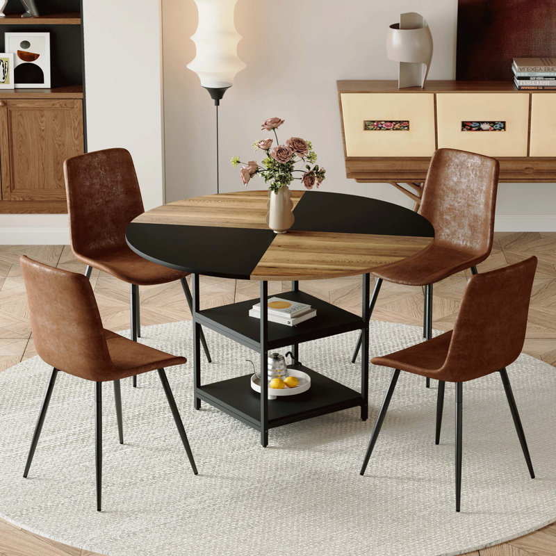 Ensemble de table et de chaises.Une table de salle à manger circulaire de couleur moderne épissée de 47,3 pouces de diamètre - rangement à double couche.