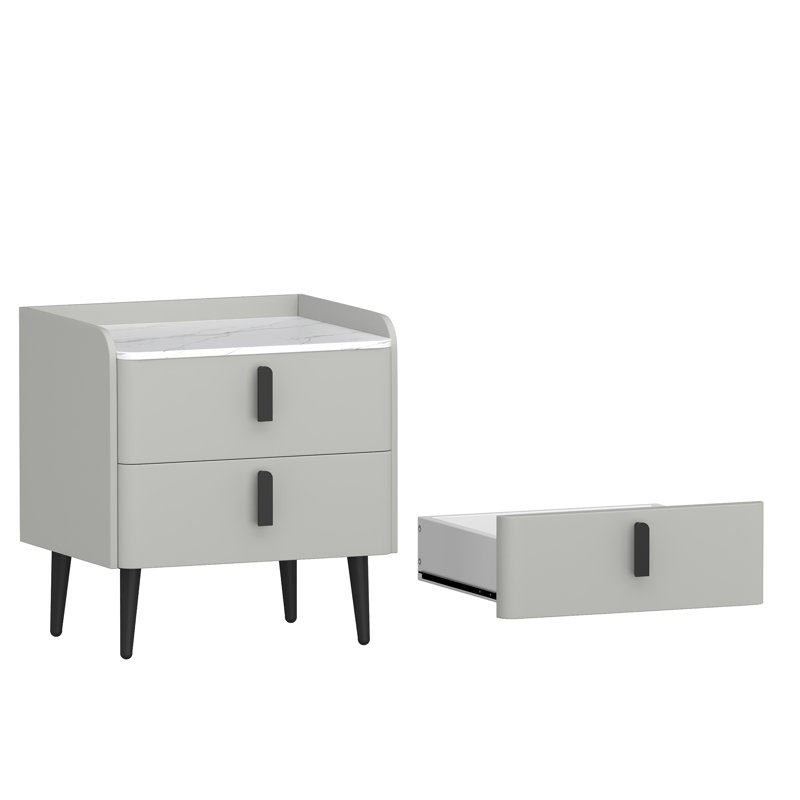Table de chevet avec 2 tiroirs (table de chevet seulement), Gris