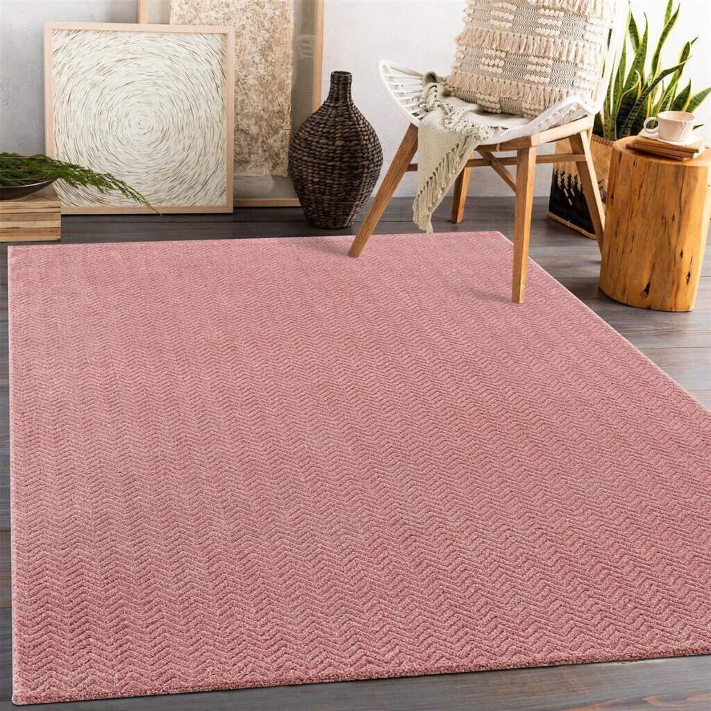 Teppich Fancy 805 Kurzflor Wohnzimmer - Rosa - Mit 3D-Effekt - Raute Muster Für Schlafzimmer Flur Esszimmer Hallowell