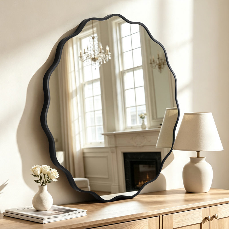 Miroir rond en aluminium, 32 po x 32 po, Noir