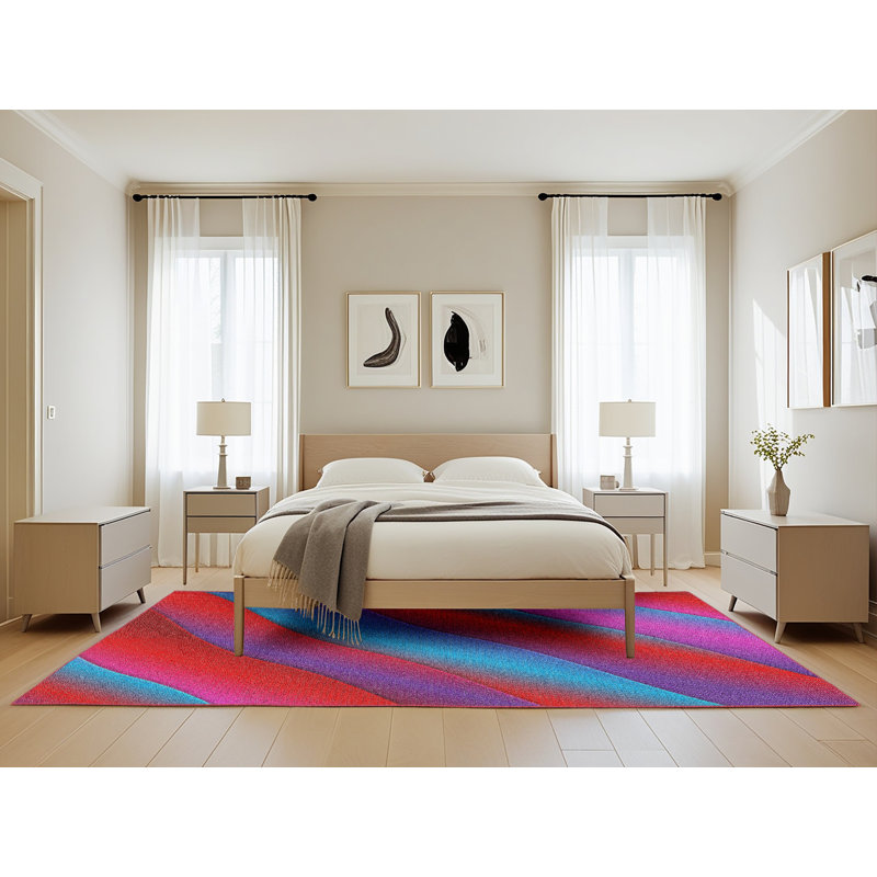 Tapis abstrait rouge / bleu, Rectangle 5 pi x 8 pi