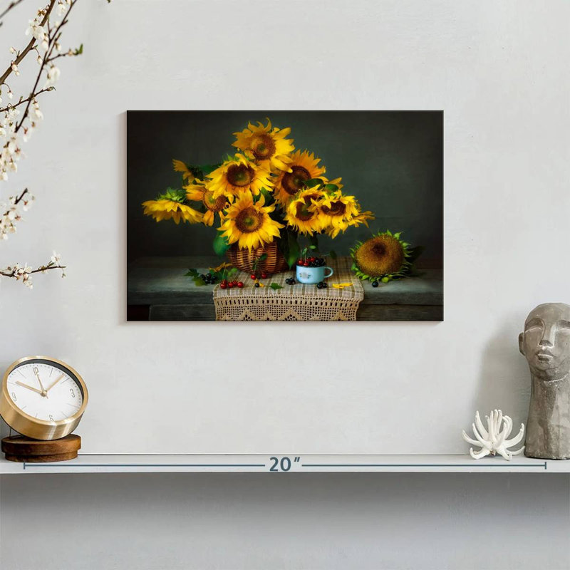 Harnek Rustic Sunflowers And Cherries, 8" H x 12" W