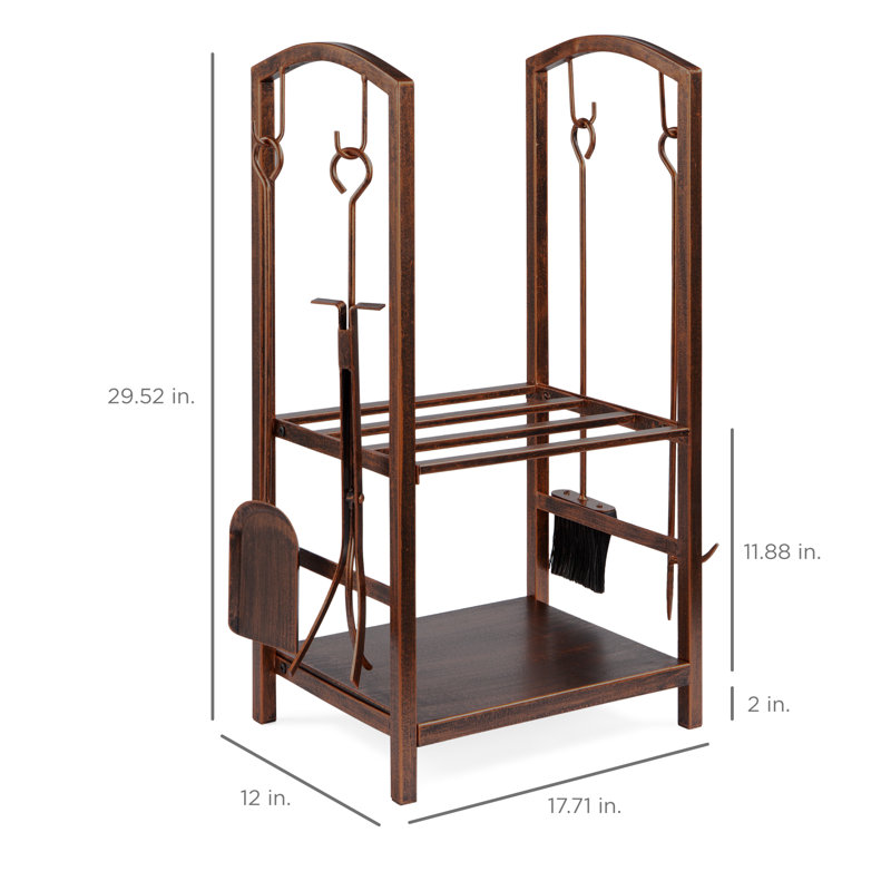 5-Piece Copper Wrought Iron Firewood Log Rack Holder Set