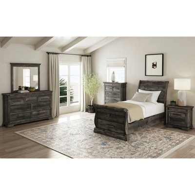 Genuta Sleigh Storage 3PC Bedroom Set In Charcoal
