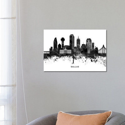 Dallas Skyline Black & White 1 Piece Wrapped Canvas Wall Art